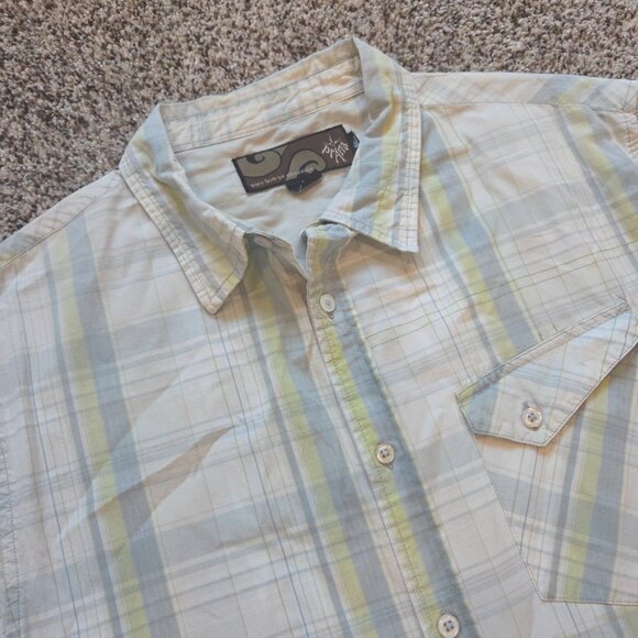 Prana Short Sleeve Button up Shirt Mens L Plaid Pocket Surf Casual Hiking Nature - Picture 3 of 10